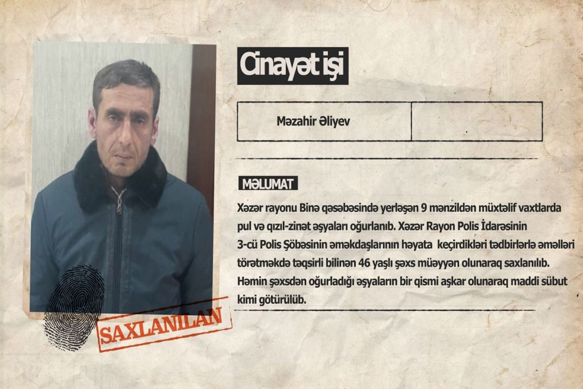 Binədə 9 mənzildən oğurluq edən şəxs həbs edilib - VİDEO 
