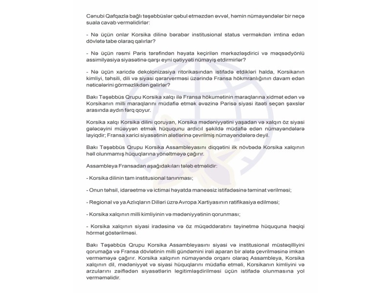 BTQ Korsika Assambleyasının qondarma 
