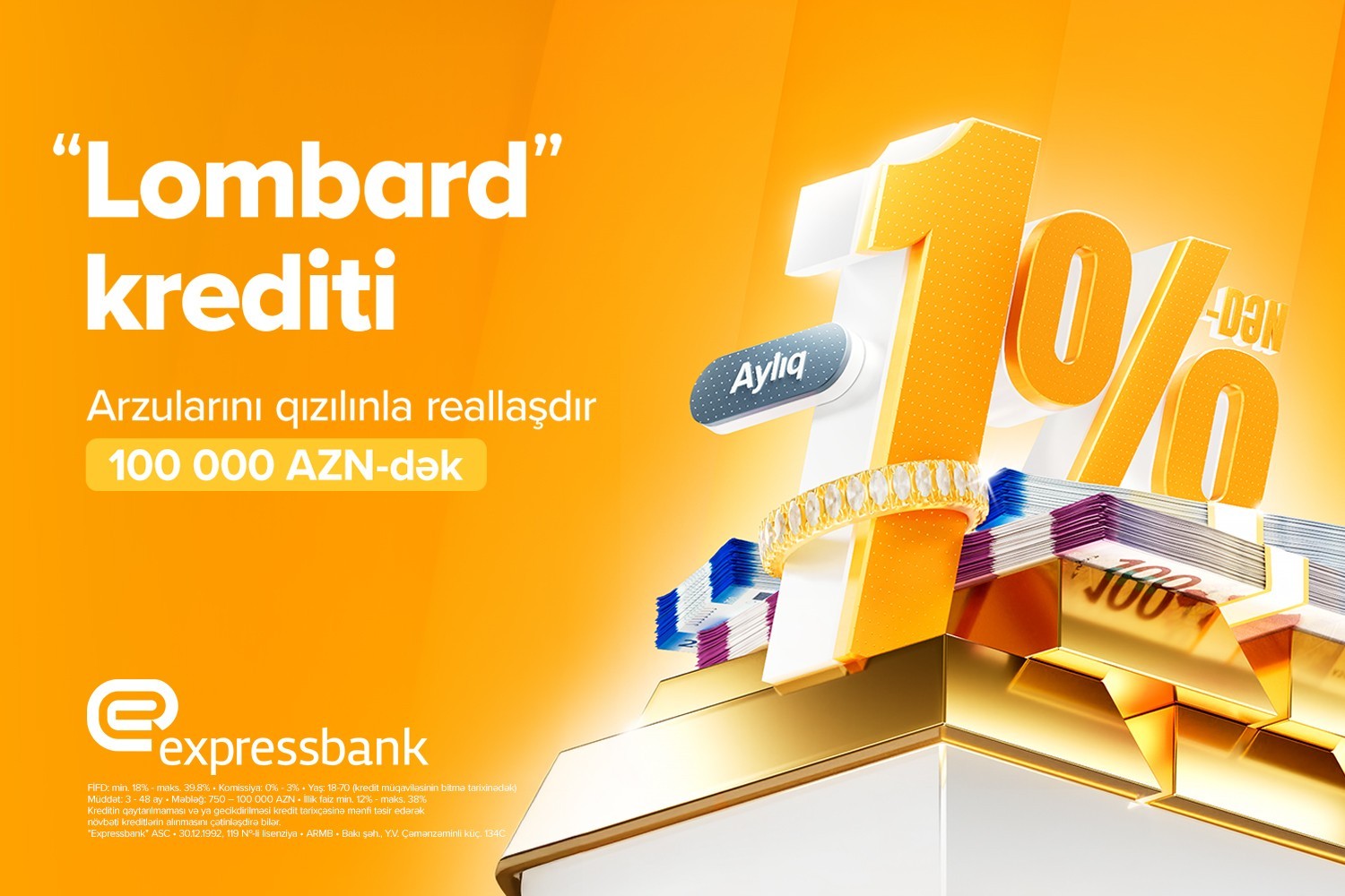 Aylıq 1%-dən başlayan “Lombard” krediti