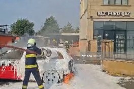 Yevlaxda yanacaqdoldurma məntəqəsində yanğın olub - FOTO 