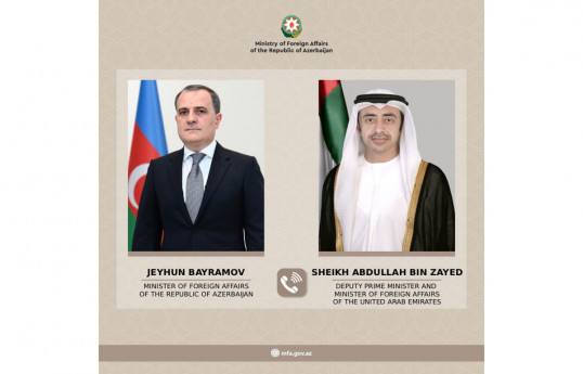 Xarici işlər naziri Ceyhun Bayramov və Birləşmiş Ərəb Əmirliklərinin (BƏƏ) xarici işlər naziri Abdullah bin Zayed Əl Nəhyan