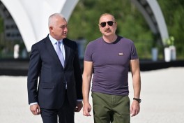 Prezident İlham Əliyev Laçında “Həkəriçay” su anbarının təməlini qoyub