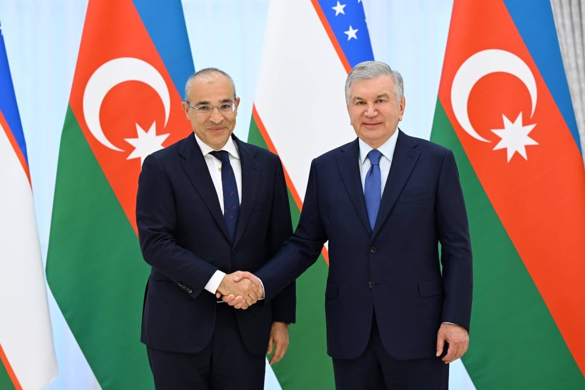 Azərbaycanın iqtisadiyyat naziri Mikayıl Cabbarov və Özbəkistan Prezident Şavkat Mirziyoyev