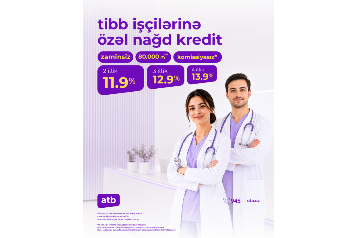 Azər Türk Bankdan səhiyyə işçiləri üçün istehlak krediti kampaniyası