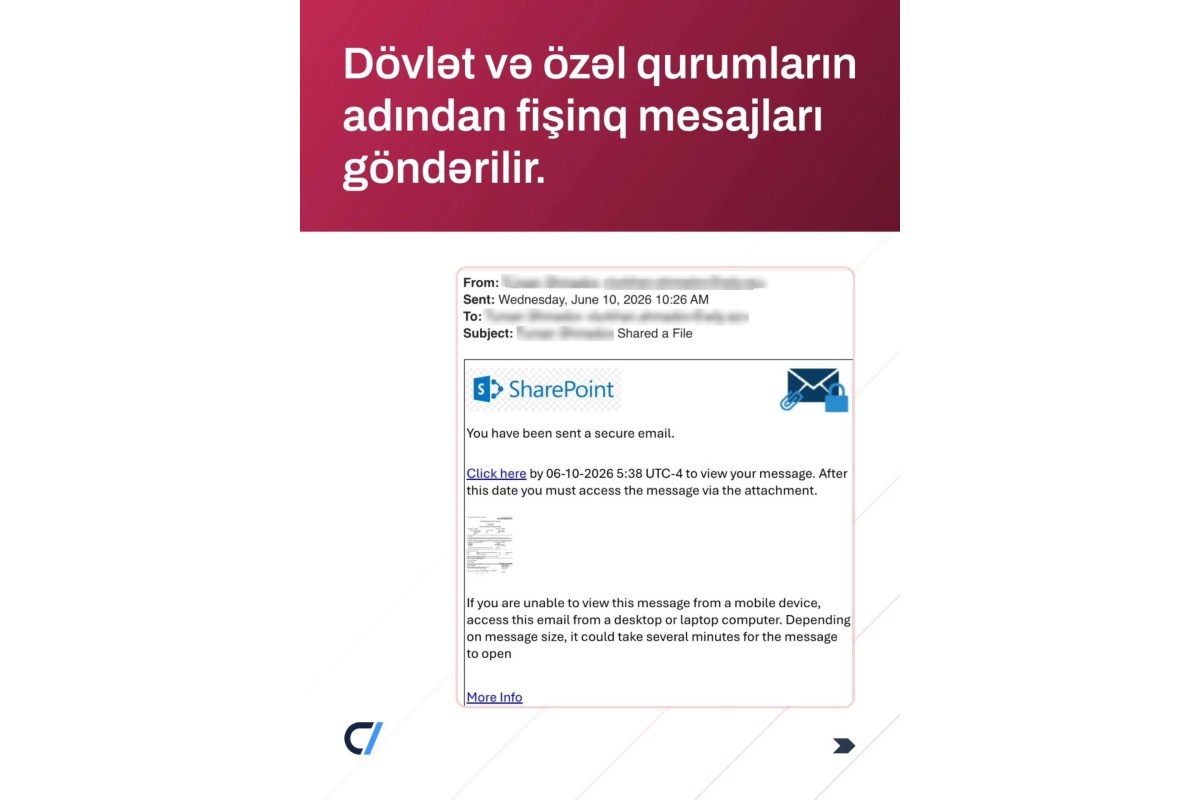Milli Kibertəhlükəsizlik Agentliyi: Dövlət və özəl qurumların adından fişinq mesajları göndərilir