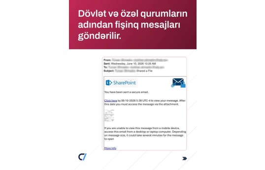 Milli Kibertəhlükəsizlik Agentliyi: Dövlət və özəl qurumların adından fişinq mesajları göndərilir