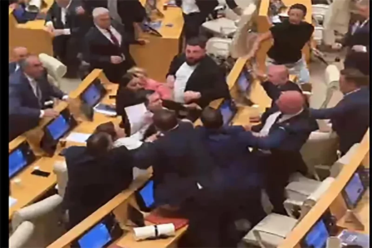 Gürcüstan parlamentinin iclasında dava düşüb - <span class="red_color">FOTO