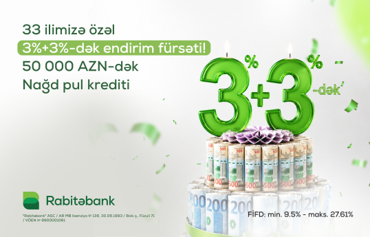 "Rabitəbank"dan 33 illik yubileyinə özəl Nağd pul krediti kampaniyası