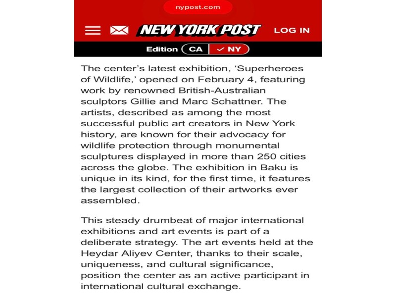 “New York Post”: Heydər Əliyev Mərkəzi beynəlxalq incəsənət mərkəzinə çevrilib
