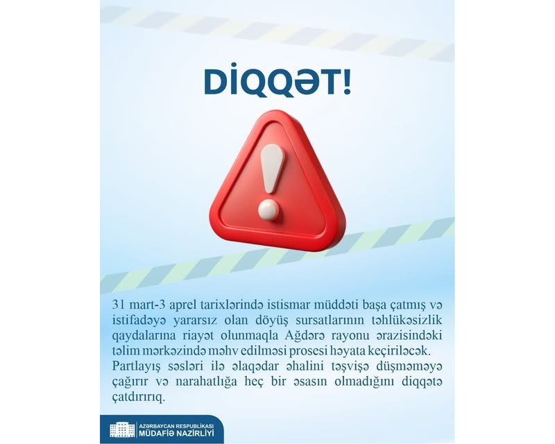 Ağdərədə istifadəyə yararsız döyüş sursatları məhv ediləcək