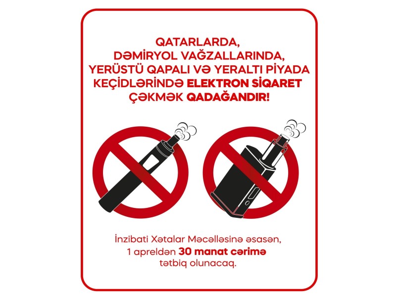 ADY: Qatarlarda və vağzallarda elektron siqaretlərin istifadəsinə görə cərimə tətbiq ediləcək