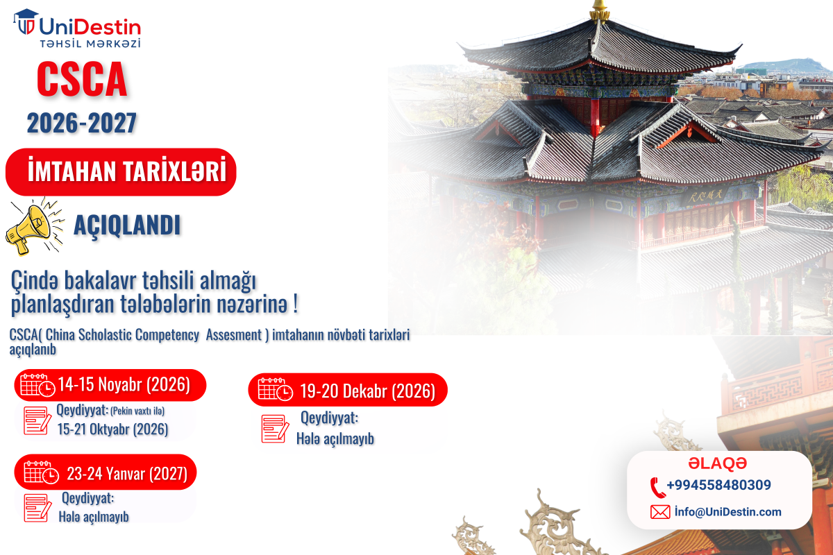 CSCA 2026-2027 imtahan tarixləri açıqlanıb