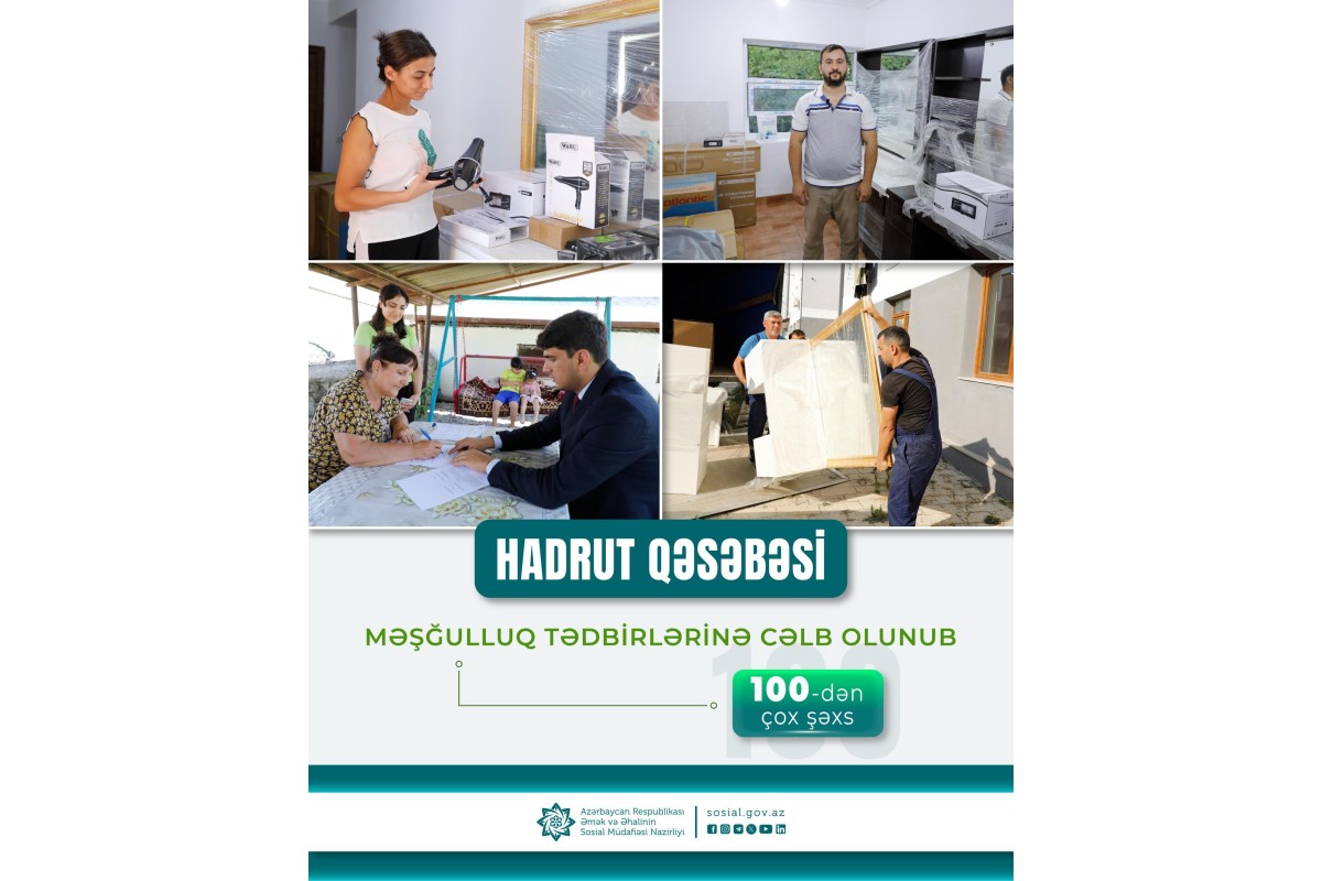 Hadruta köçürülmüş sakinlər arasında 100-dən artıq şəxsin məşğulluğu təmin edilib
