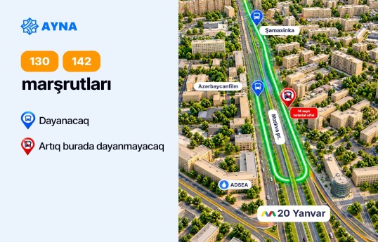 “20 Yanvar” metrostansiyası və “Şamaxinka” aralığındakı dayanacaqdan daha 4 marşrut çıxarılır