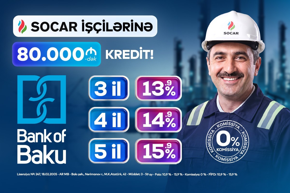 Bank of Baku-dan SOCAR işçilərinə 80.000 AZN-dək kredit – özəl faizlərlə və komissiyasız
