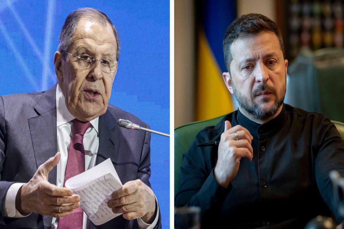 Rusiyanın xarici işlər naziri Sergey Lavrov və Ukrayna Prezidenti Volodimir Zelenski