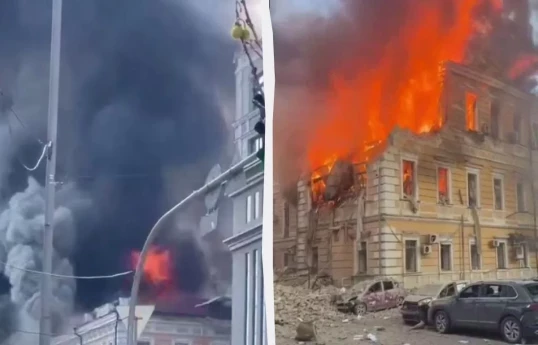 Rusiya ordusu Kiyevdə Elmlər Akademiyasının binasını dronla vurub, 2 akademik ölüb - VİDEO 